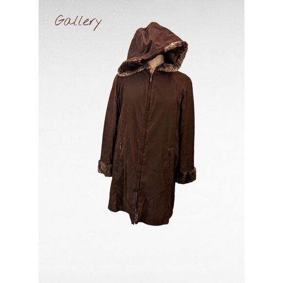 Gallery Women's Reversible faux suede/faux fur long coat     Sz L? - Picture 1 of 12